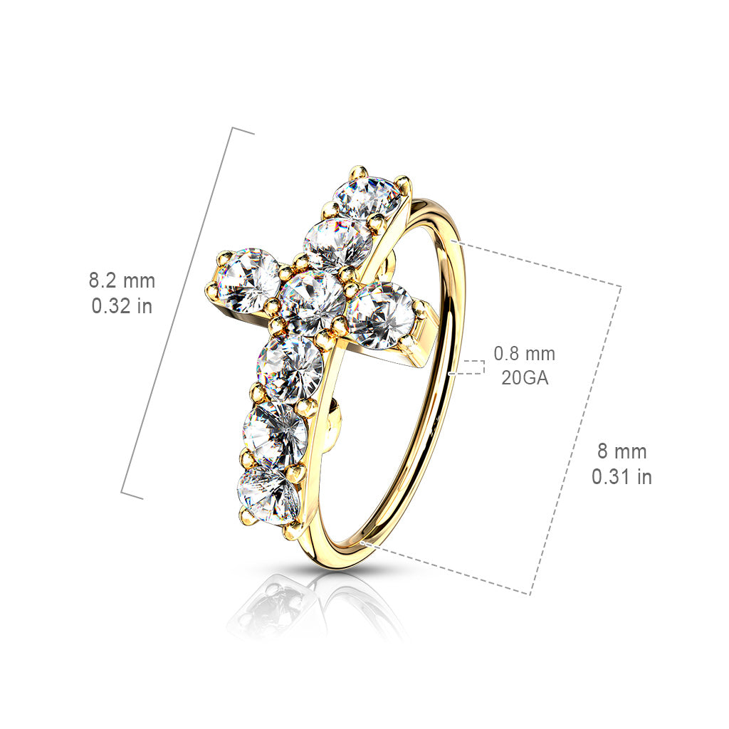 Cross CZ Bendable Hoop for Nose & Cartilage. Nose Piercing. Nose Ring. Nose Hoops.