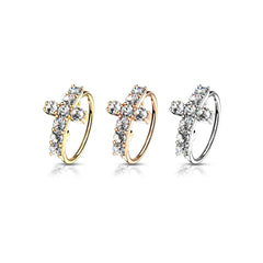 Cross CZ Bendable Hoop for Nose & Cartilage. Nose Piercing. Nose Ring. Nose Hoops.