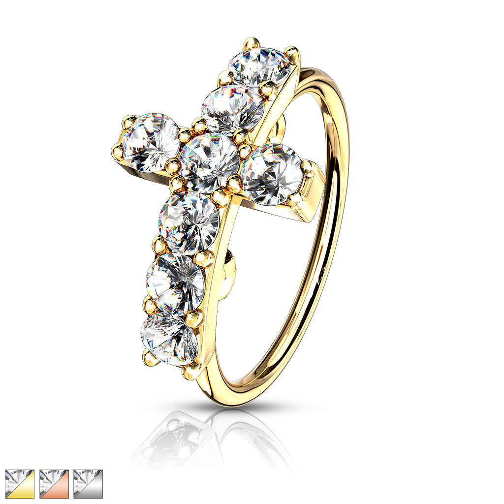 Cross CZ Bendable Hoop for Nose & Cartilage. Nose Piercing. Nose Ring. Nose Hoops.