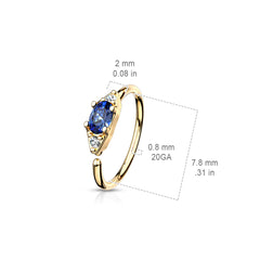 20G Double Stone with Oval Center Bendable Nose Hoop. Cartilage Hoop. Nose Ring. Nose Piercing.