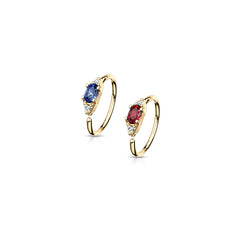 20G Double Stone with Oval Center Bendable Nose Hoop. Cartilage Hoop. Nose Ring. Nose Piercing.
