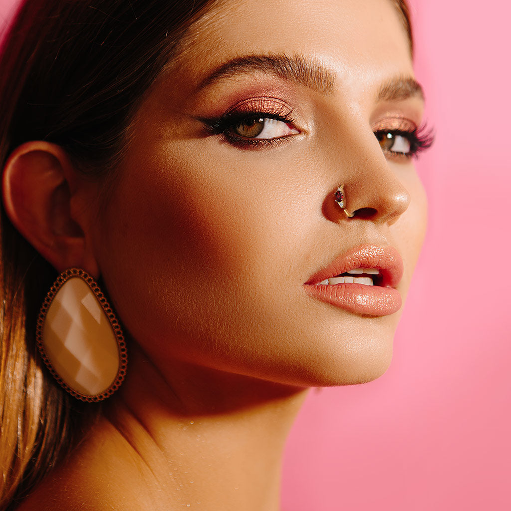 20G Double Stone with Oval Center Bendable Nose Hoop. Cartilage Hoop. Nose Ring. Nose Piercing.