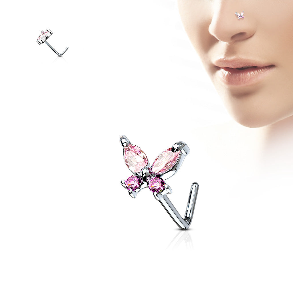20G Butterfly Top L Shape Nose Stud. Nose Piercing. Nose Stud. Nose Piercing.