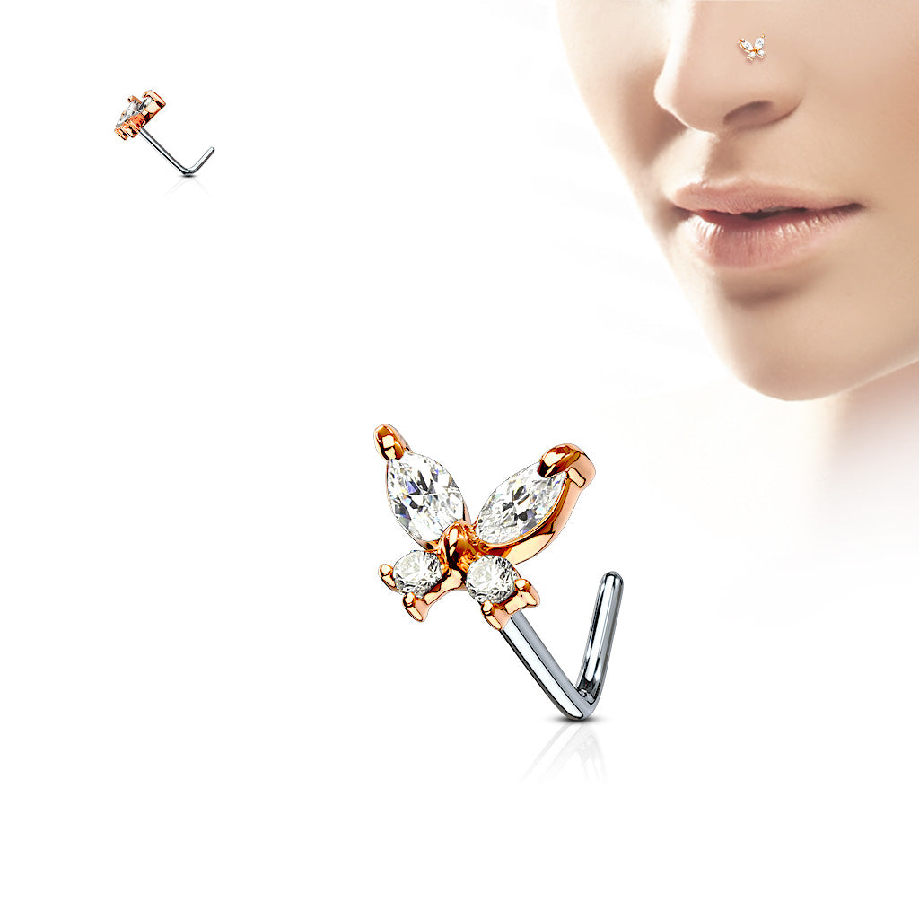 20G Butterfly Top L Shape Nose Stud. Nose Piercing. Nose Stud. Nose Piercing.