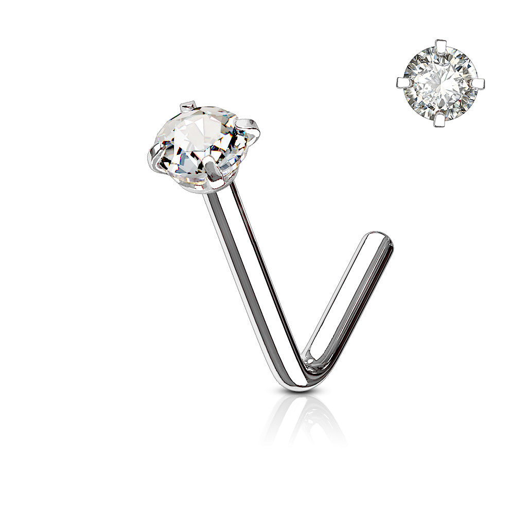 20G Clear Top L Shape Nose Stud. Nose Piercing. Nose Stud