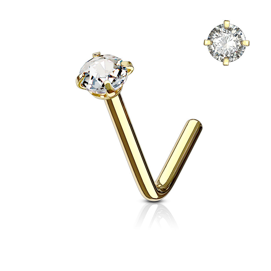 20G Clear Top L Shape Nose Stud. Nose Piercing. Nose Stud