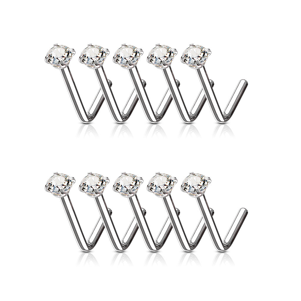 20G Clear Top L Shape Nose Stud. Nose Piercing. Nose Stud