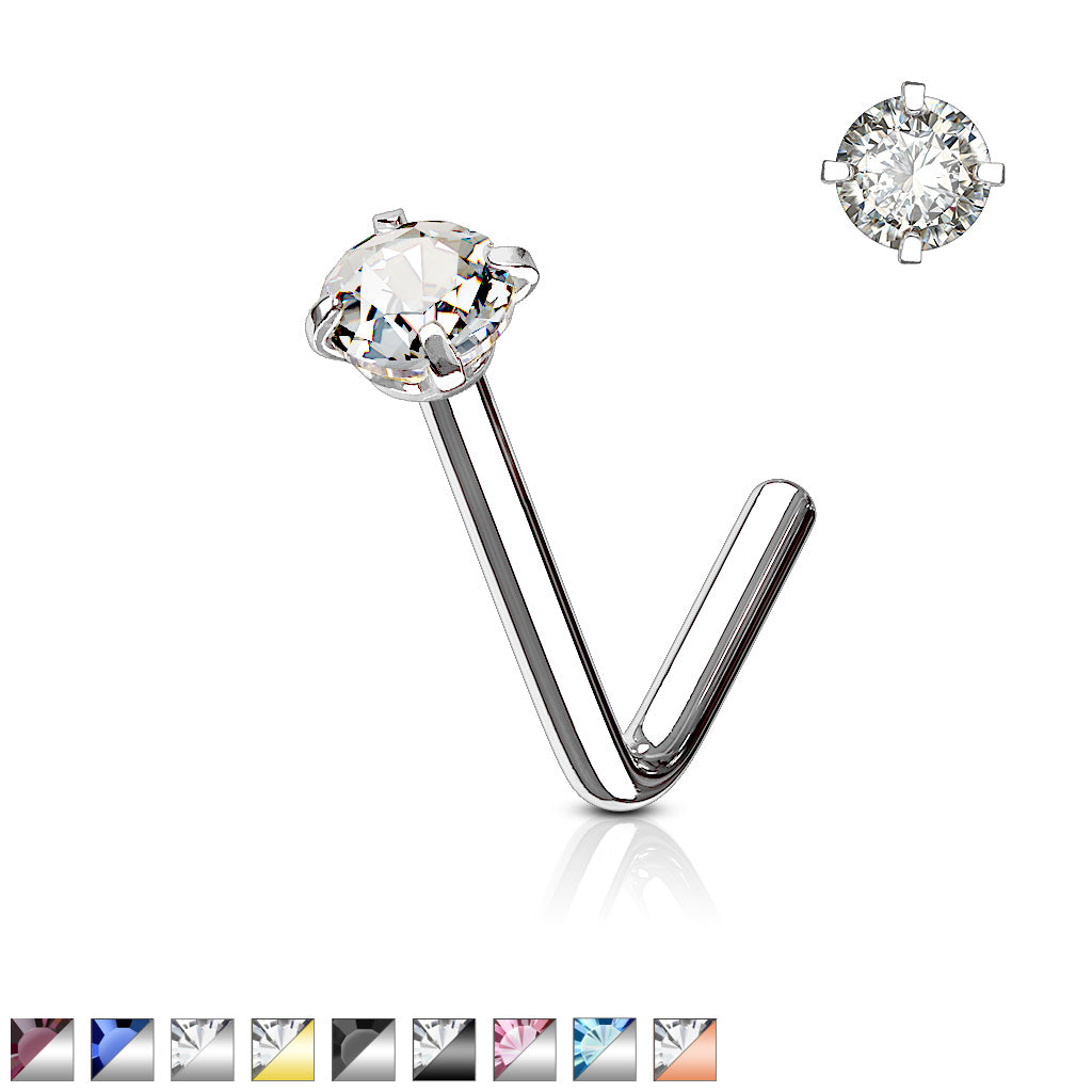 20G Clear Top L Shape Nose Stud. Nose Piercing. Nose Stud