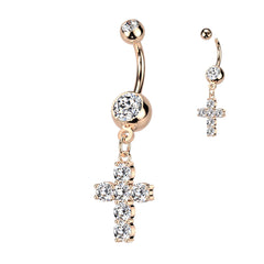 Dangling Cross with Prong Set Sparkling Clear Stones Belly Button Ring. Belly Ring. Belly Piercing.