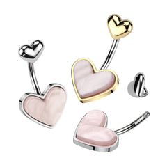 14G Heart Mother of Pearl Belly Button Ring, Simple Belly Ring