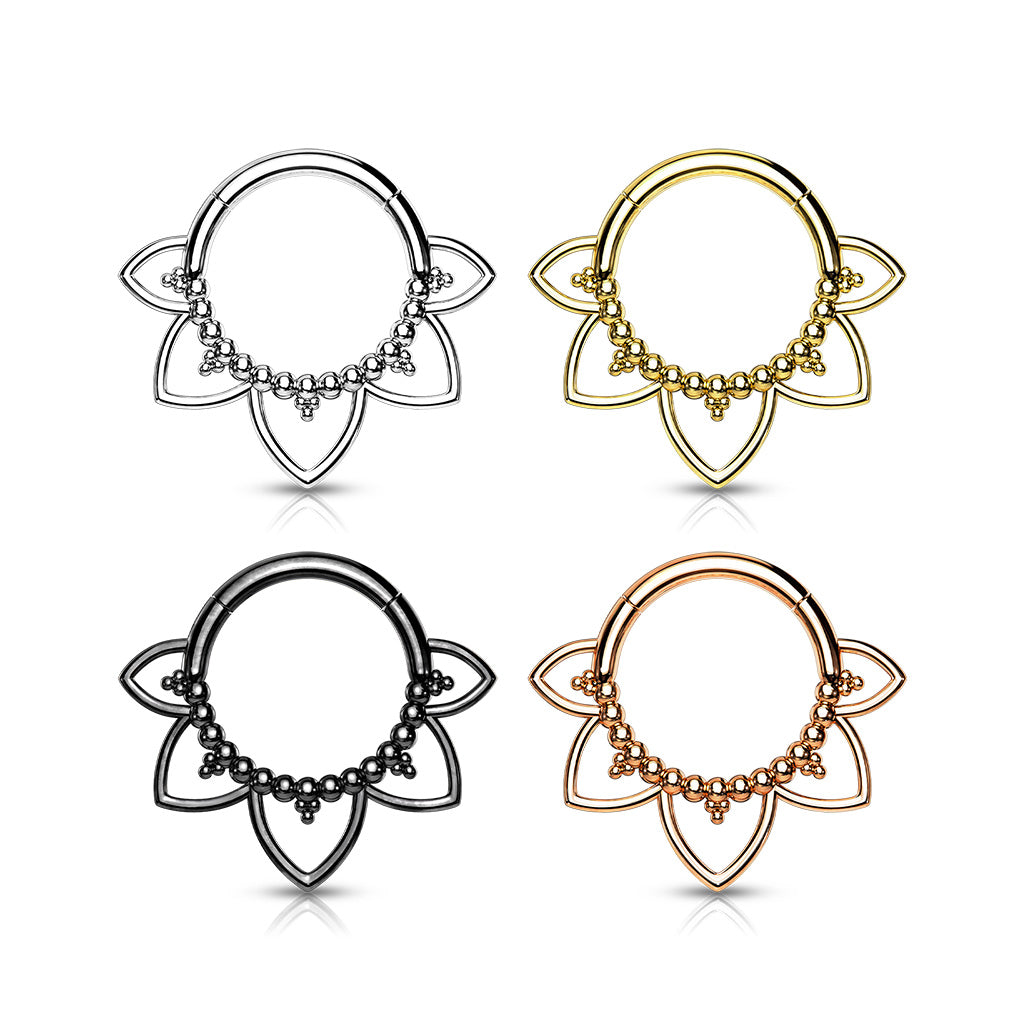 16G Plain Lotus Hinged Seamless Septum Clicker Hoop.