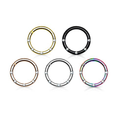 16G  Round Hinged Septum Clicker Ring with Multiple Clear Gems