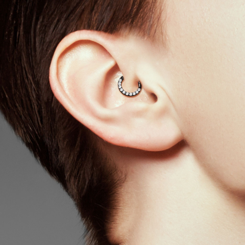18G & 16G Clear Gems Hinged Septum Clicker Ring. Septum Ring. Septum Piercing. Cartilage Ring