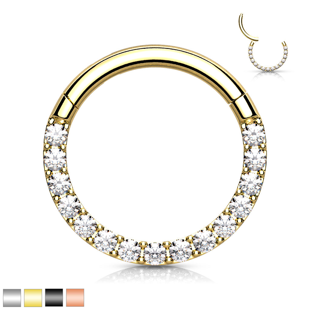 18G & 16G Clear Gems Hinged Septum Clicker Ring. Septum Ring. Septum Piercing. Cartilage Ring