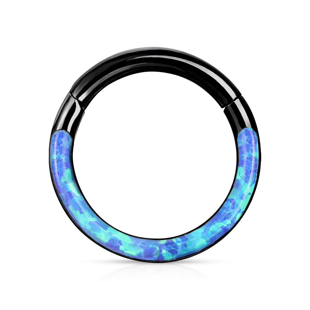 16G Surgical Steel Opal Inlay Front Facing 10MM/8MM Septum Clicker Ring. Septum Piercing. Septum Ring. Nose Ring.