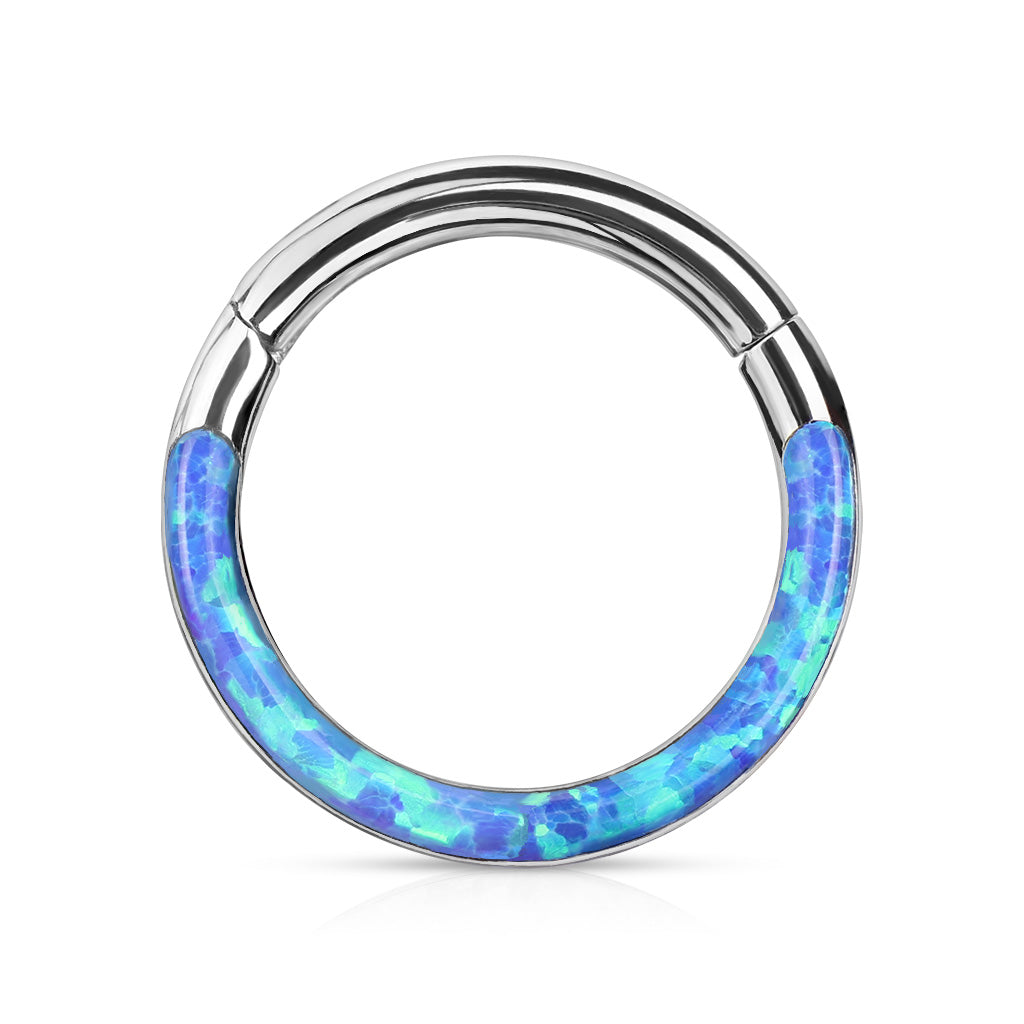 16G Surgical Steel Opal Inlay Front Facing 10MM/8MM Septum Clicker Ring. Septum Piercing. Septum Ring. Nose Ring.