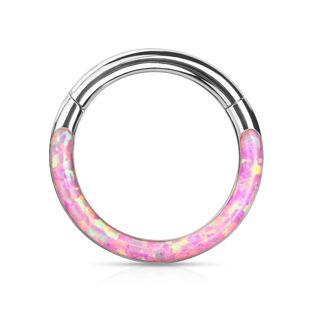 16G Surgical Steel Opal Inlay Front Facing 10MM/8MM Septum Clicker Ring. Septum Piercing. Septum Ring. Nose Ring.