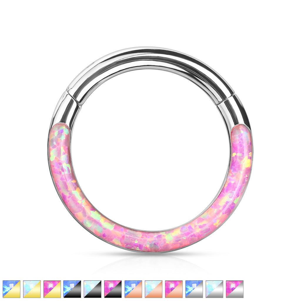16G Surgical Steel Opal Inlay Front Facing 10MM/8MM Septum Clicker Ring. Septum Piercing. Septum Ring. Nose Ring.