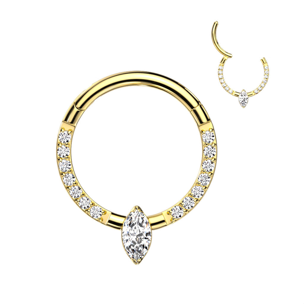 16G Titanium Hinged Septum Clicker Hoop Ring with Marquise White Opal
