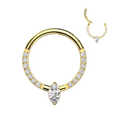16G Titanium Hinged Septum Clicker Hoop Ring with Marquise White Opal