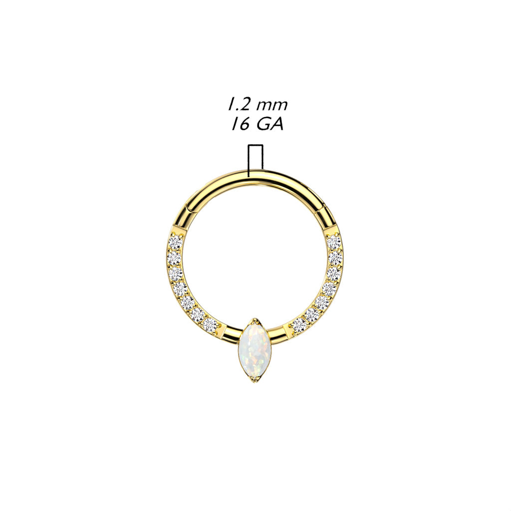 16G Titanium Hinged Septum Clicker Hoop Ring with Marquise White Opal