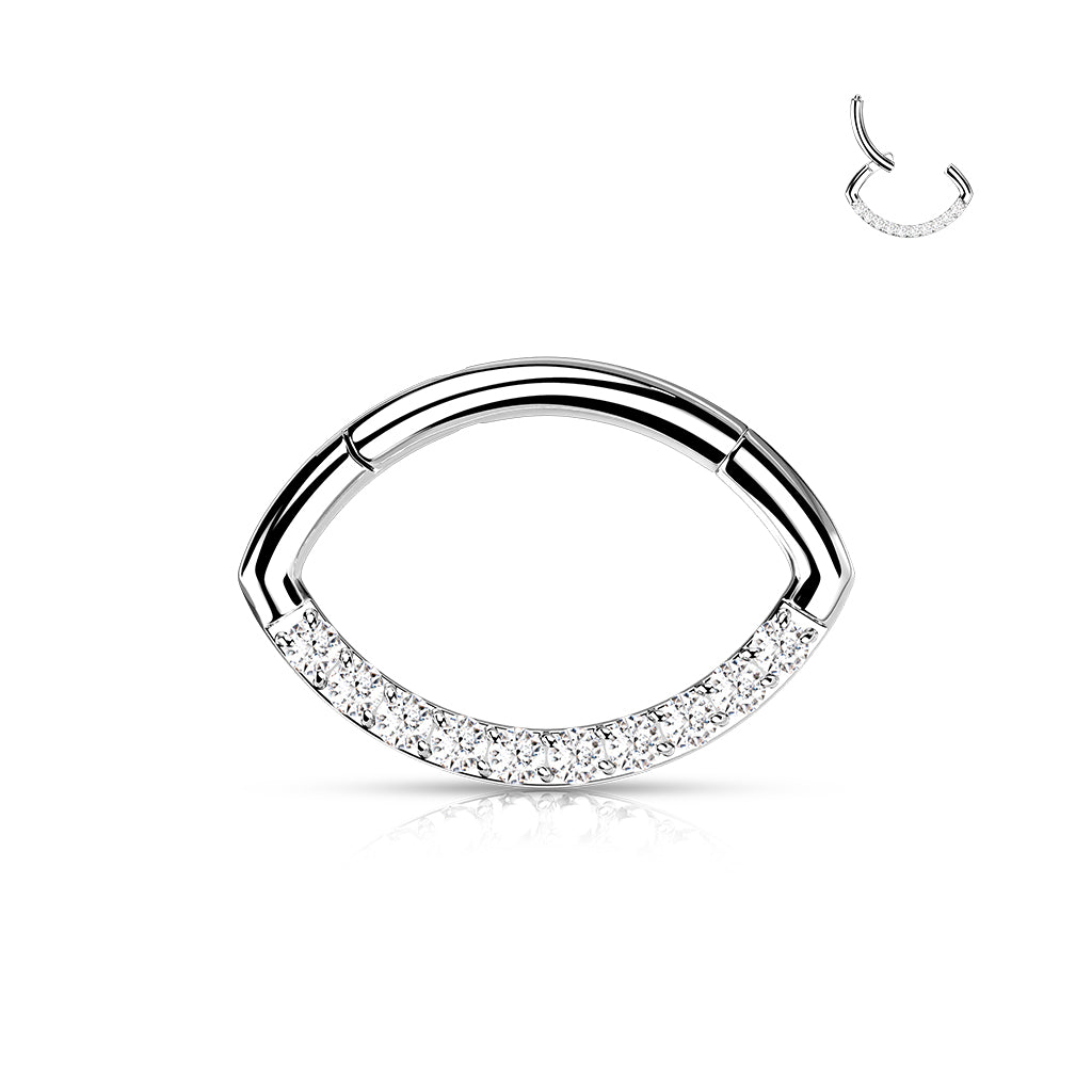 Silver Implant Grade Titanium Single Line Stones Oval Hinged Septum Clicker Ring