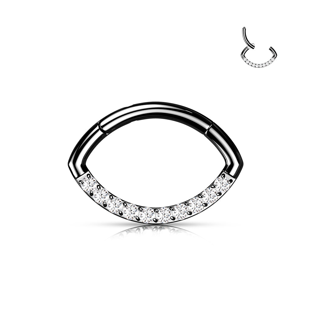 Silver Implant Grade Titanium Single Line Stones Oval Hinged Septum Clicker Ring