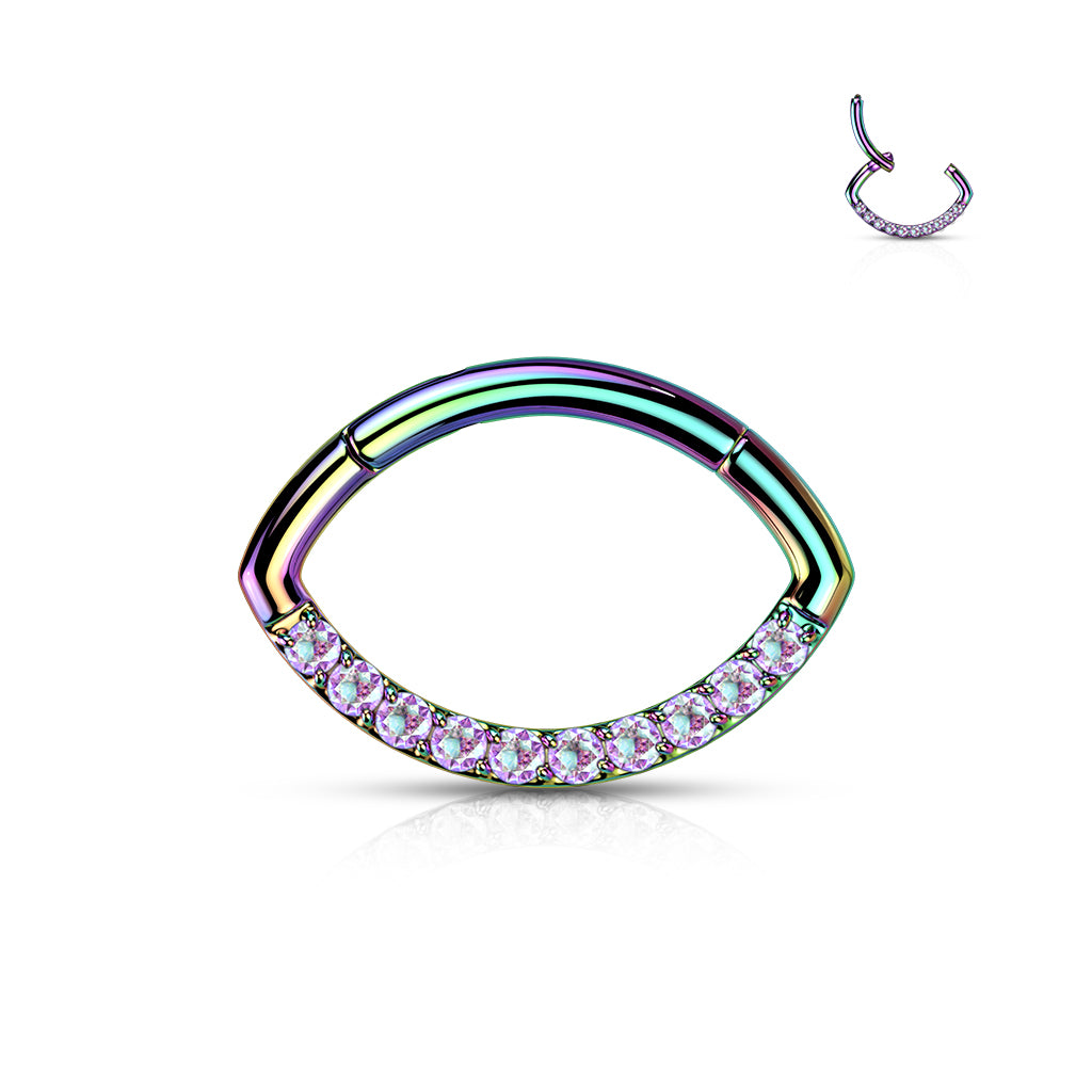 Silver Implant Grade Titanium Single Line Stones Oval Hinged Septum Clicker Ring