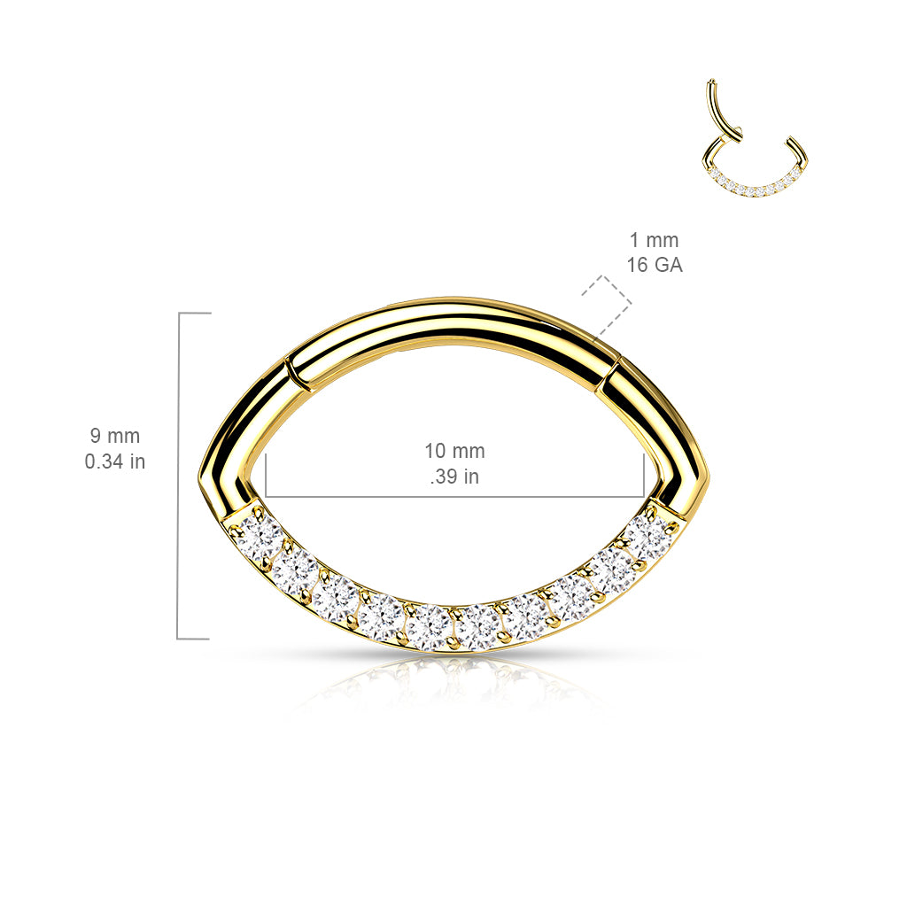 Silver Implant Grade Titanium Single Line Stones Oval Hinged Septum Clicker Ring