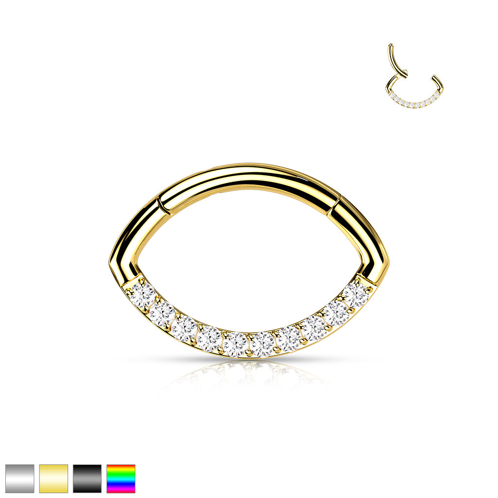 Silver Implant Grade Titanium Single Line Stones Oval Hinged Septum Clicker Ring