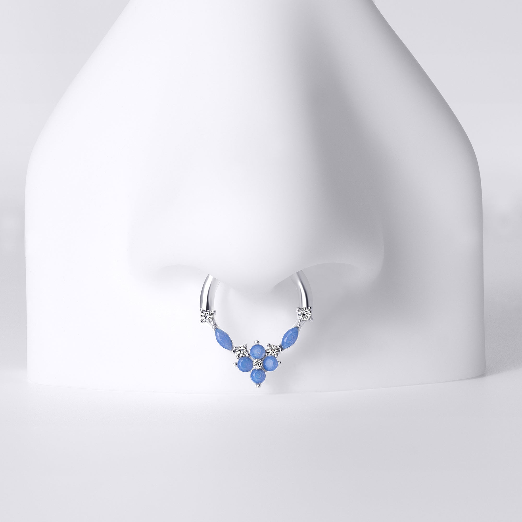 Blue Opal Flower Septum Ring