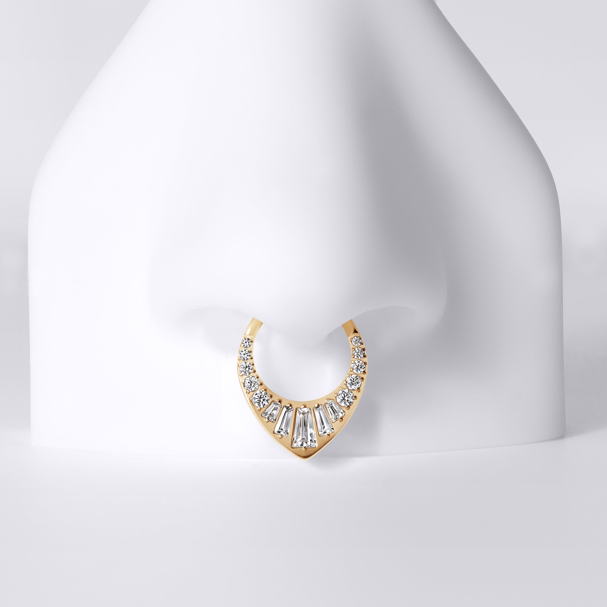 Teardrop Baguette CZ Titanium Septum Ring