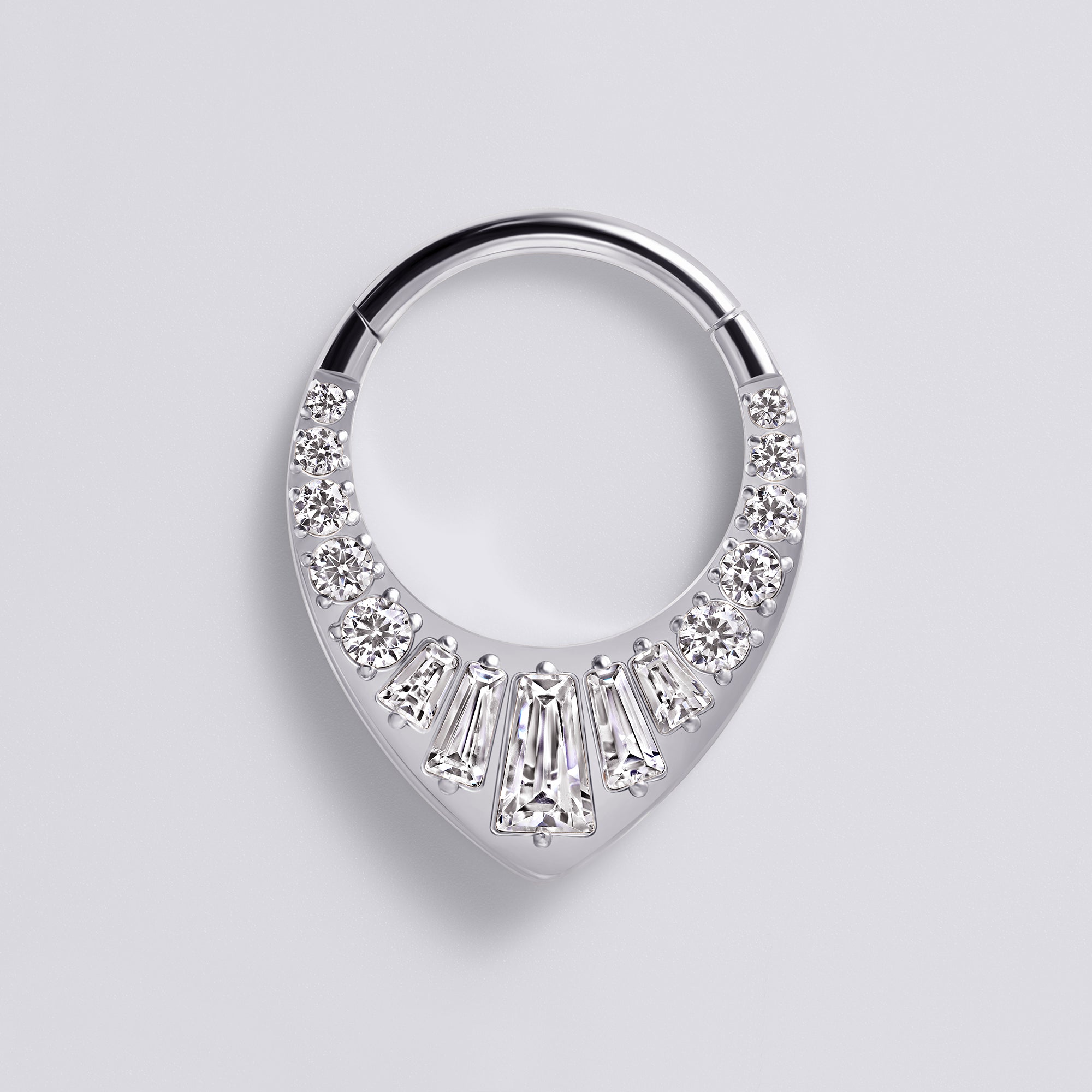 Teardrop Baguette CZ Titanium Septum Ring
