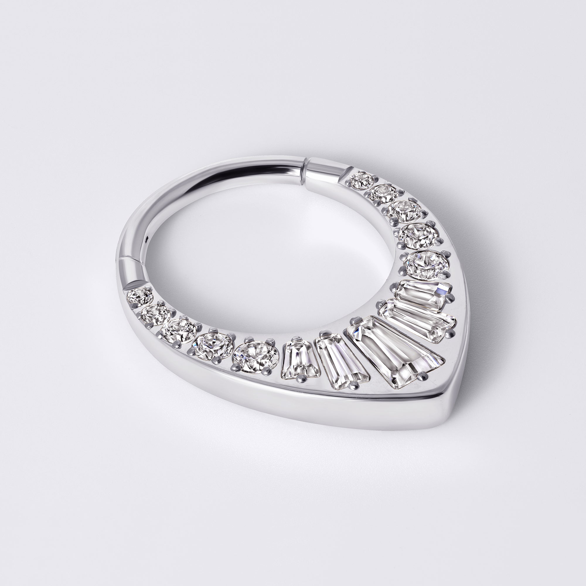 Teardrop Baguette CZ Titanium Septum Ring