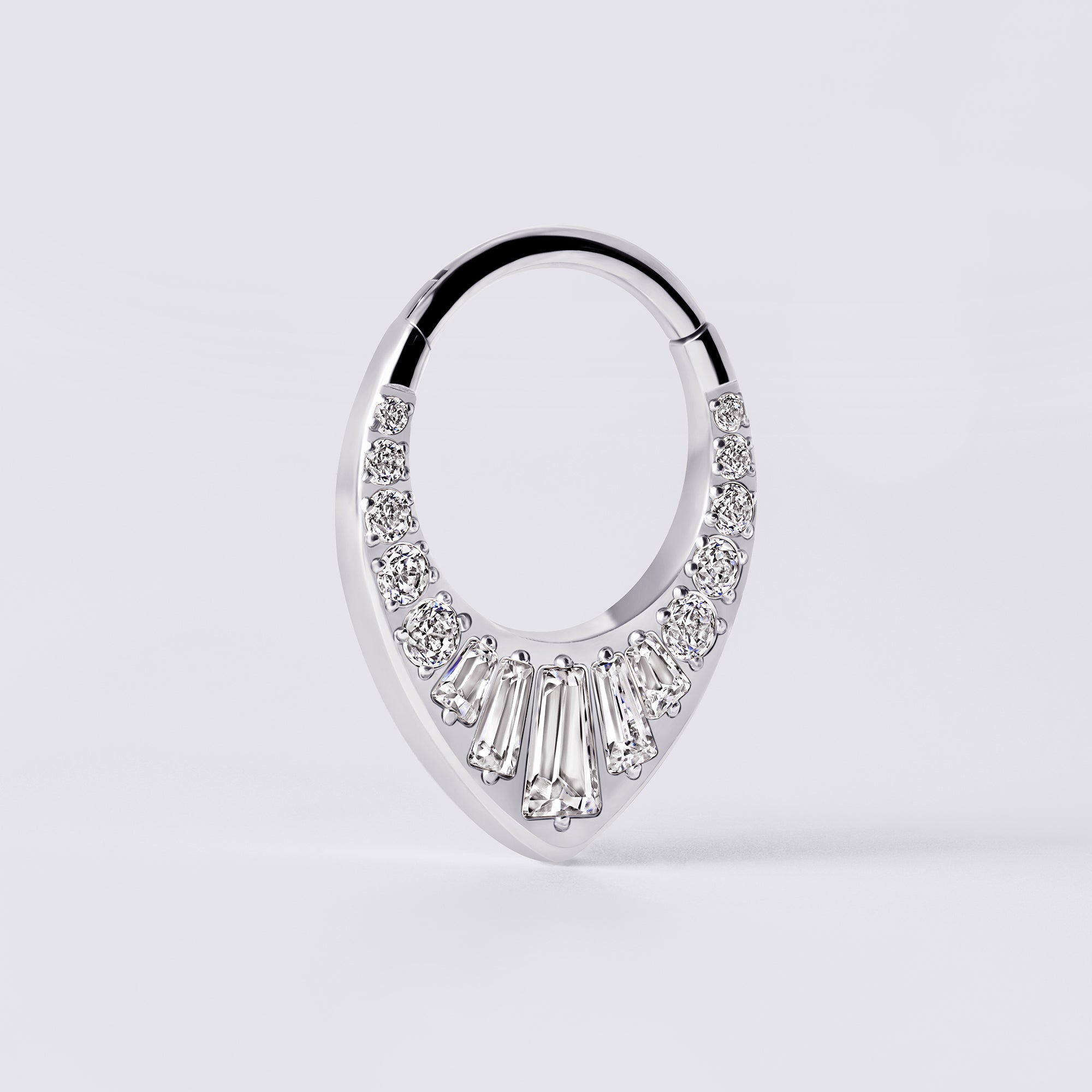 Teardrop Baguette CZ Titanium Septum Ring