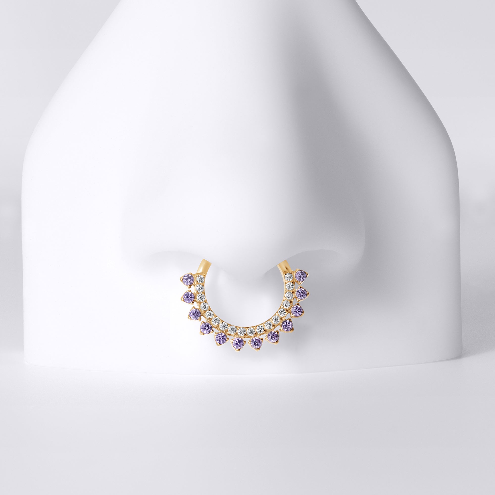 Double Row Amethyst Cz Titanium Septum Ring