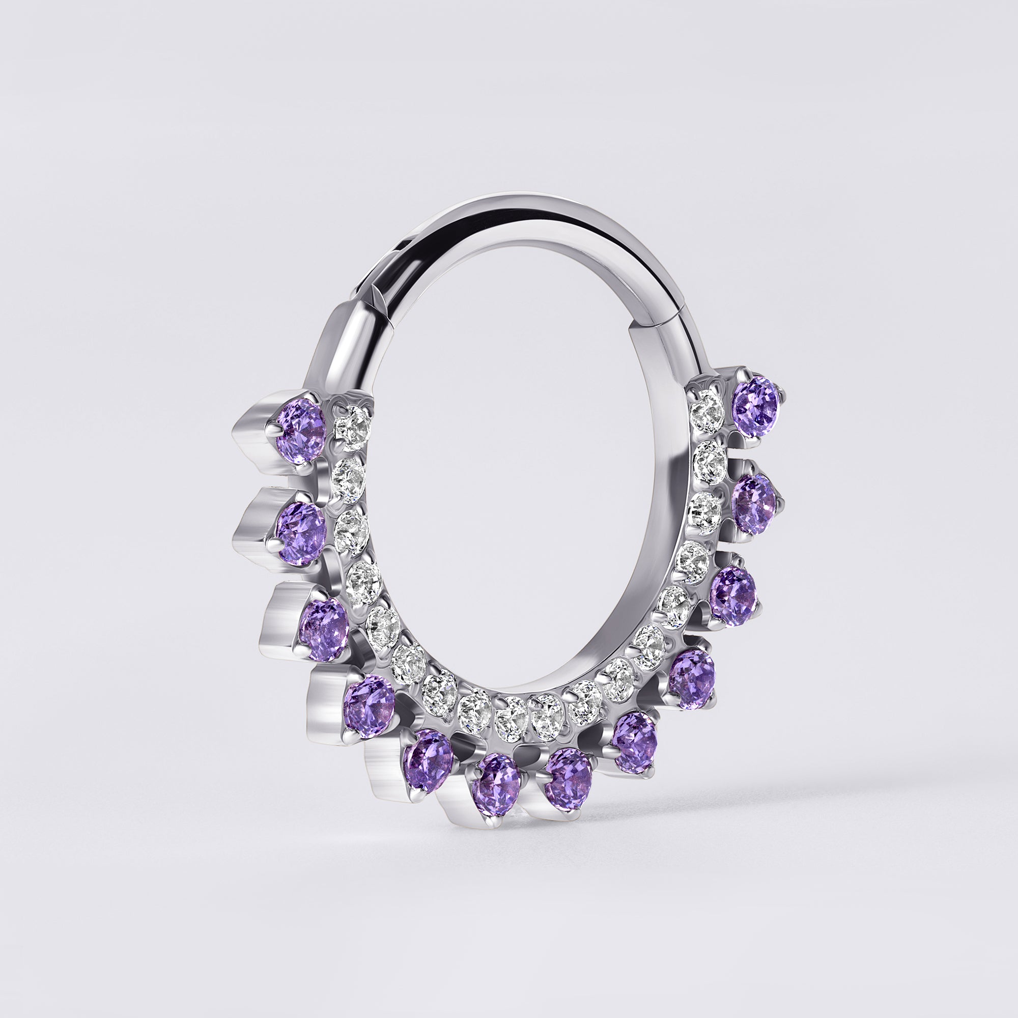 Double Row Amethyst Cz Titanium Septum Ring