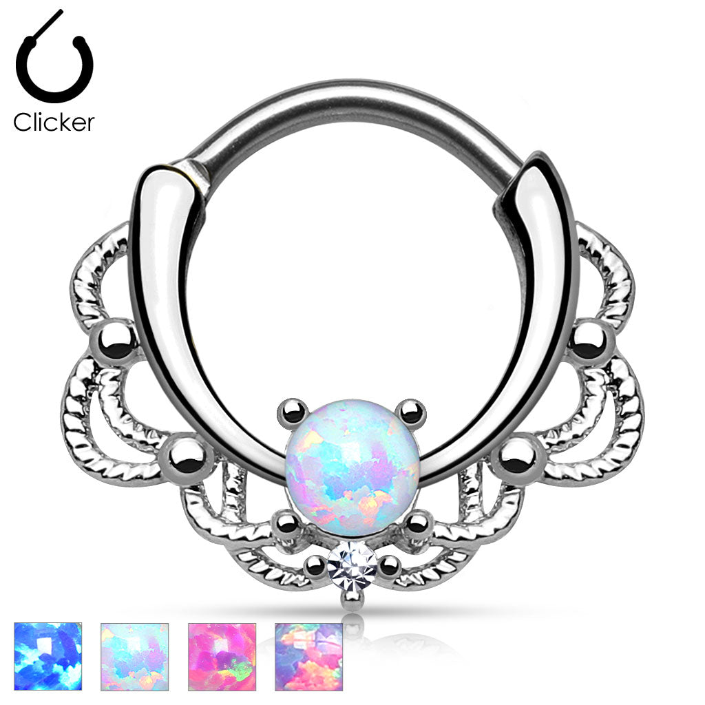 16G Single Opal Center Lacey Septum Clicker Ring