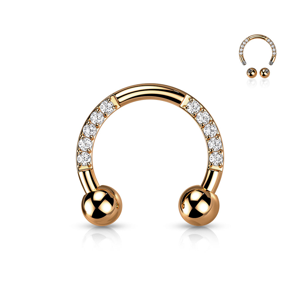16G Front Facing Clear Gems Horseshoe Ring Septum Ring.Septum Jewelry