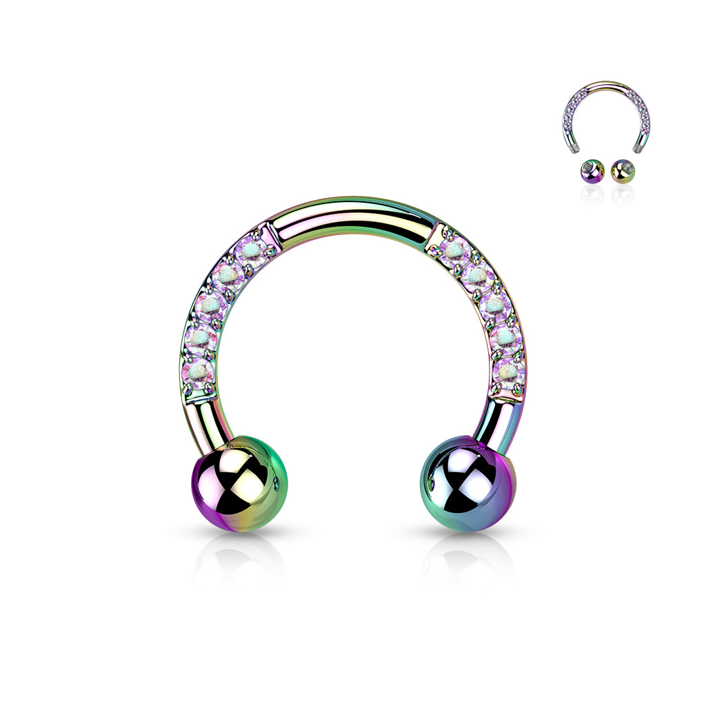 16G Front Facing Clear Gems Horseshoe Ring Septum Ring.Septum Jewelry