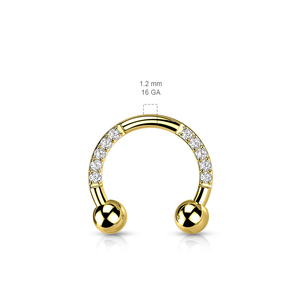 16G Front Facing Clear Gems Horseshoe Ring Septum Ring.Septum Jewelry