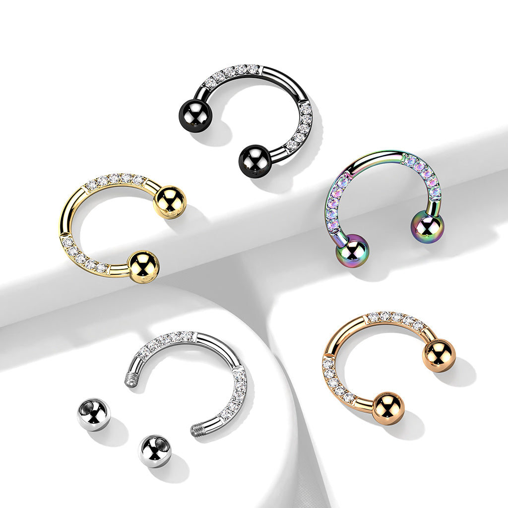 16G Front Facing Clear Gems Horseshoe Ring Septum Ring.Septum Jewelry