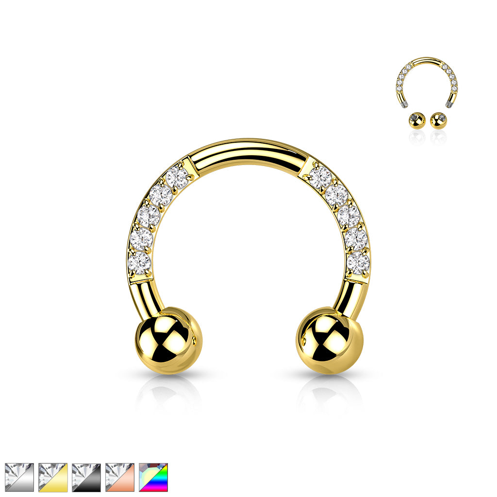 16G Front Facing Clear Gems Horseshoe Ring Septum Ring.Septum Jewelry