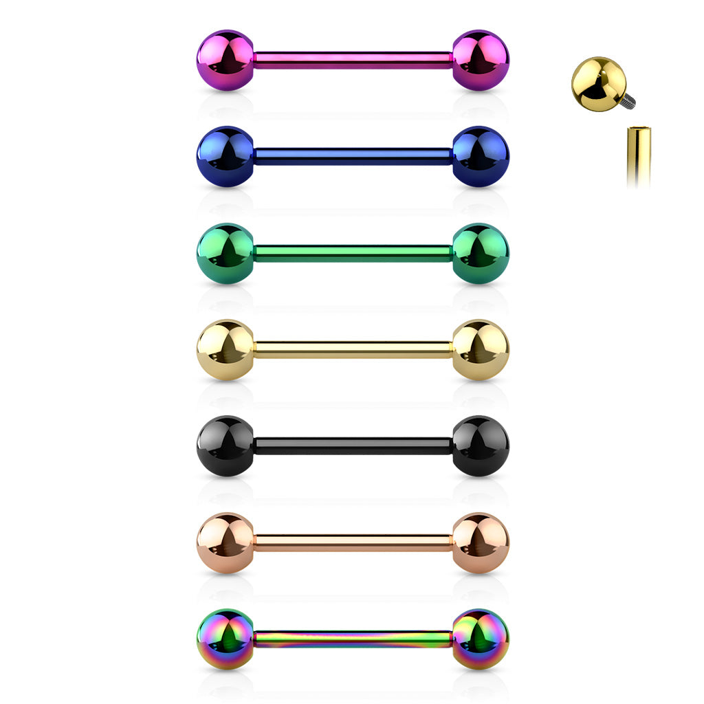 Pair of 14G Externally Threaded Implant Grade Titanium Plain Nipple Barbells. Nipple Rings. Nipple Jewelry. Nipple Piercing.