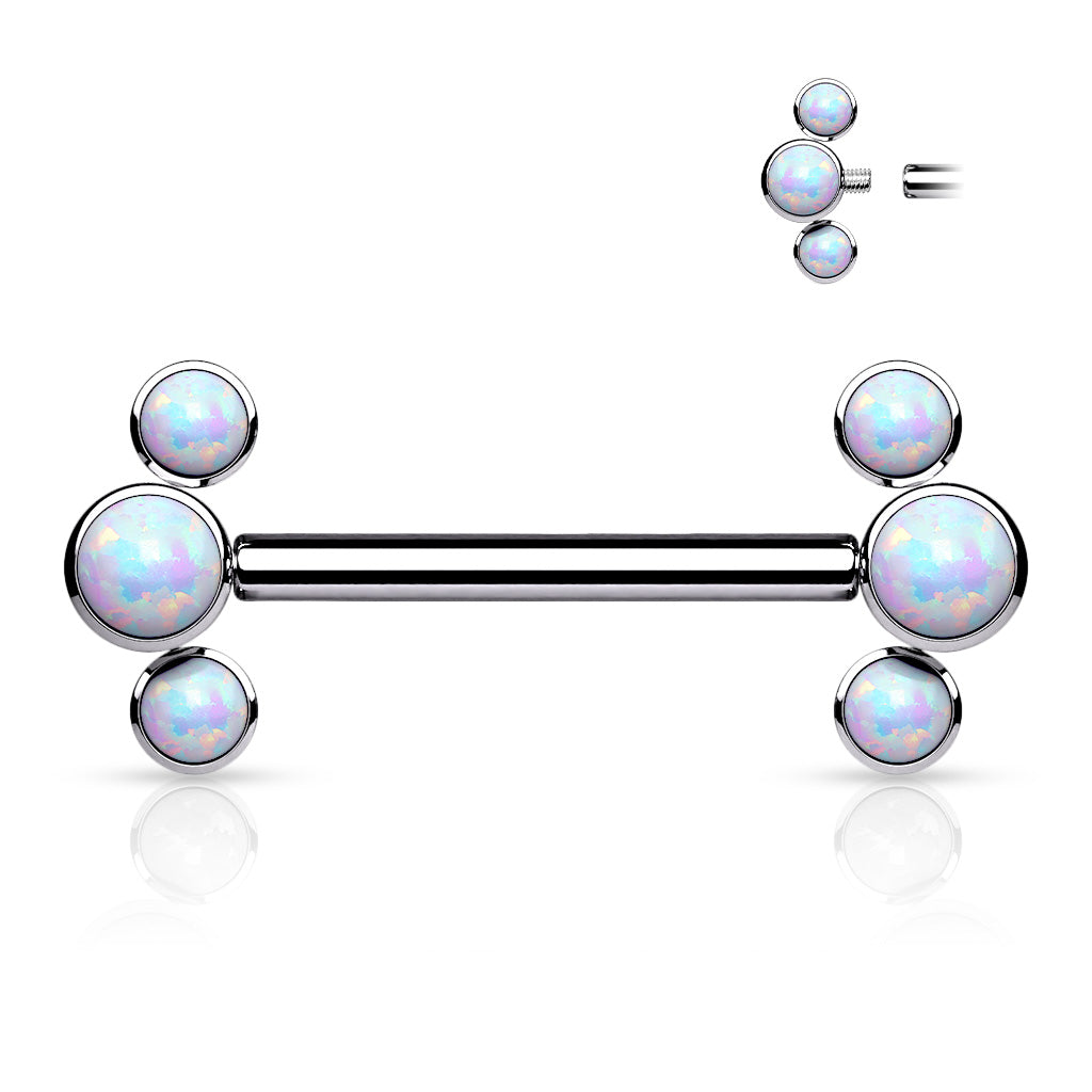 Pair of 14G Implant Grade Titanium Threaded Opal Nipple Barbells. Nipple Piercing. Nipple Jewelry. Nipple Barbells