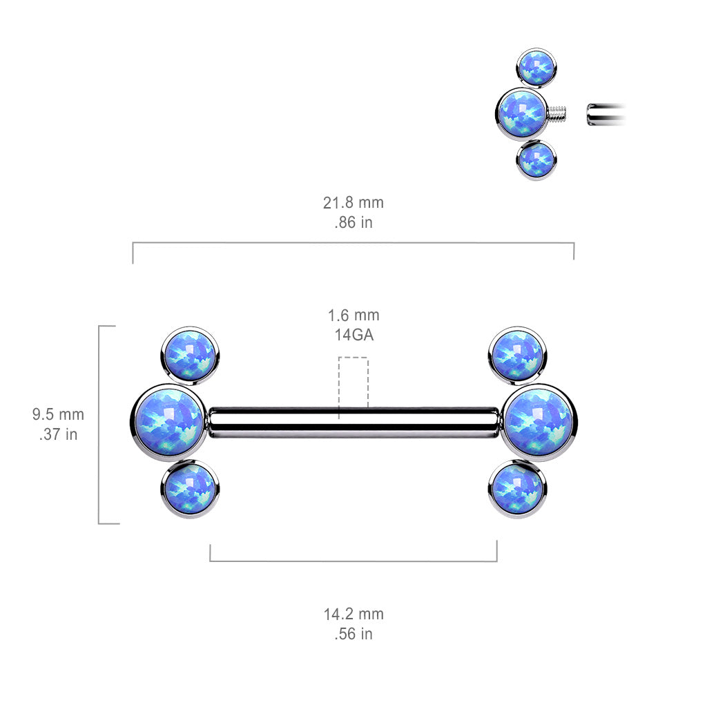 Pair of 14G Implant Grade Titanium Threaded Opal Nipple Barbells. Nipple Piercing. Nipple Jewelry. Nipple Barbells