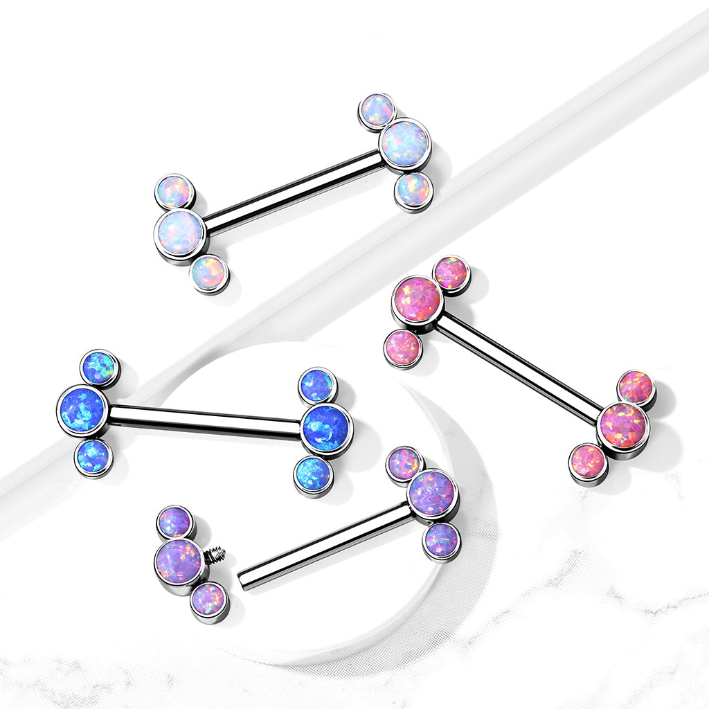 Pair of 14G Implant Grade Titanium Threaded Opal Nipple Barbells. Nipple Piercing. Nipple Jewelry. Nipple Barbells
