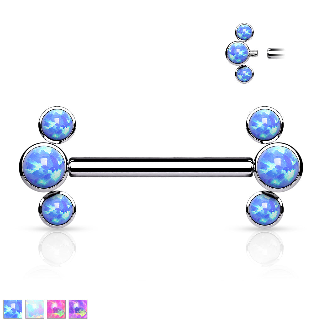 Pair of 14G Implant Grade Titanium Threaded Opal Nipple Barbells. Nipple Piercing. Nipple Jewelry. Nipple Barbells