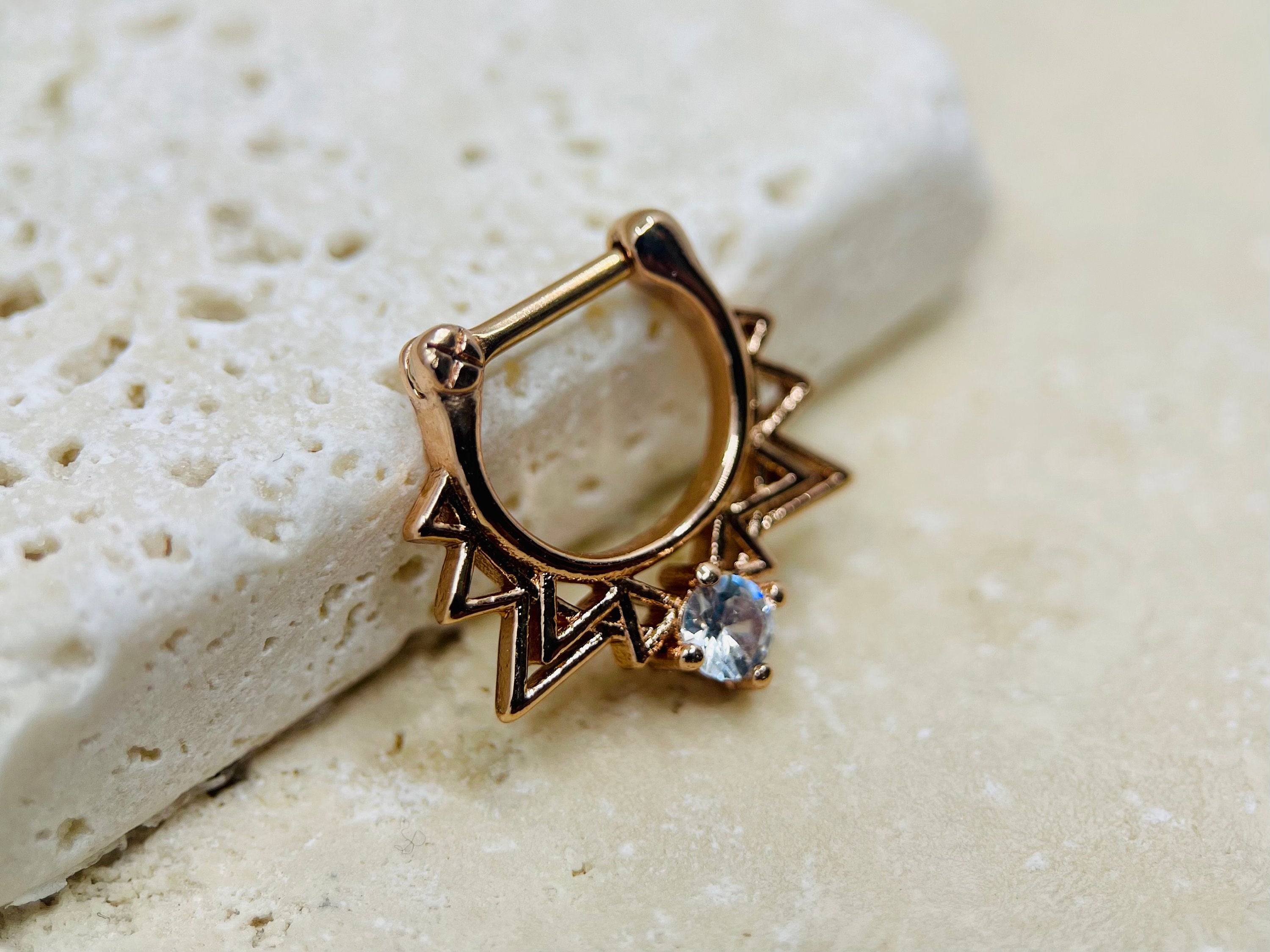 16G Rose Gold Triangle Design Septum Clicker Ring • Septum Piercing