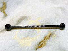14G Black Industrial Barbell with Sparkling Clear Stones. 38mm Length. Industrial Piercing. Industrial Bar. Ear Piercing. Body Jewelry